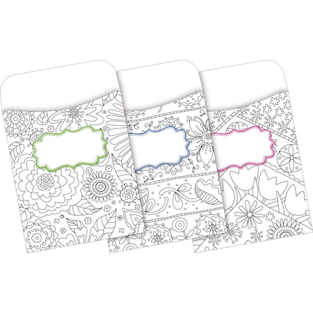 Barker Creek Color Me! In My Garden Peel & Stick Library Pockets, Multi-Designs, 30/Pack 1243